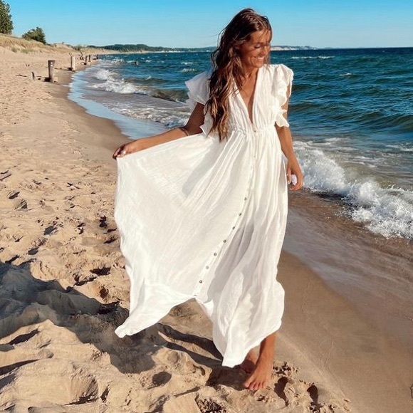 New Bohemian Long White Gauze Maxi Summer Dress - Picture 1 of 11